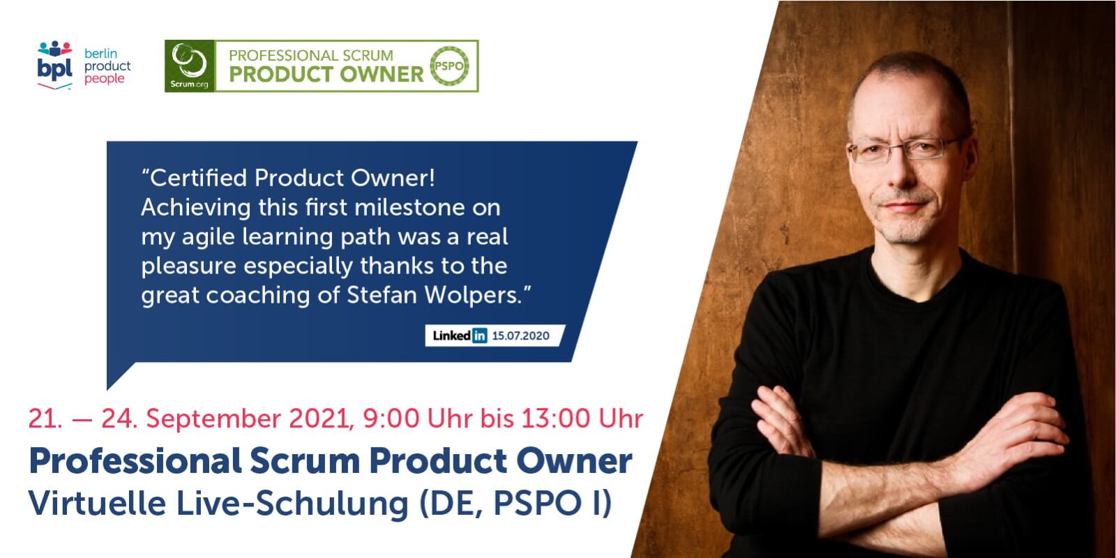 Professional Scrum Product Owner Schulung mit PSPO-Zertifikat — Online: 21. bis 24. September 2021