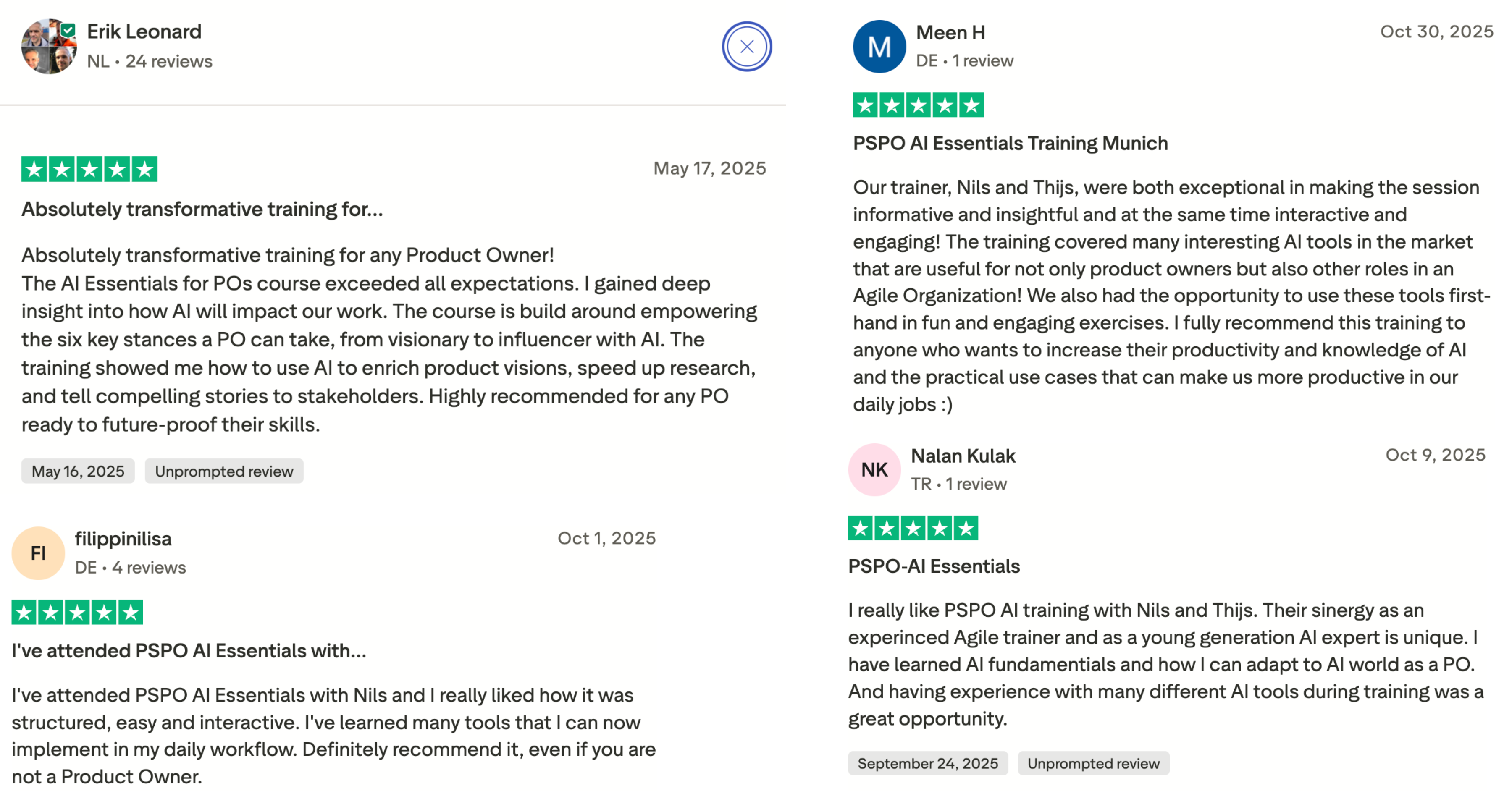 Reviews - PSPO AIE - 2