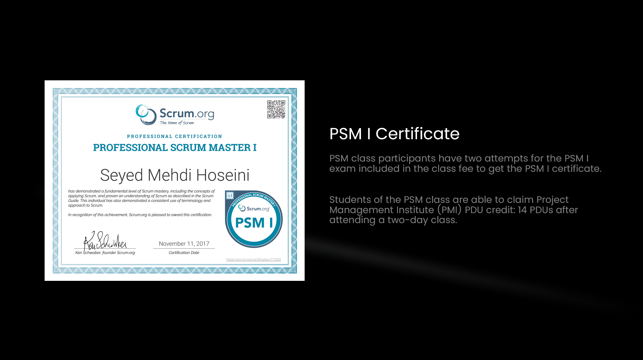 PSM I Certificate