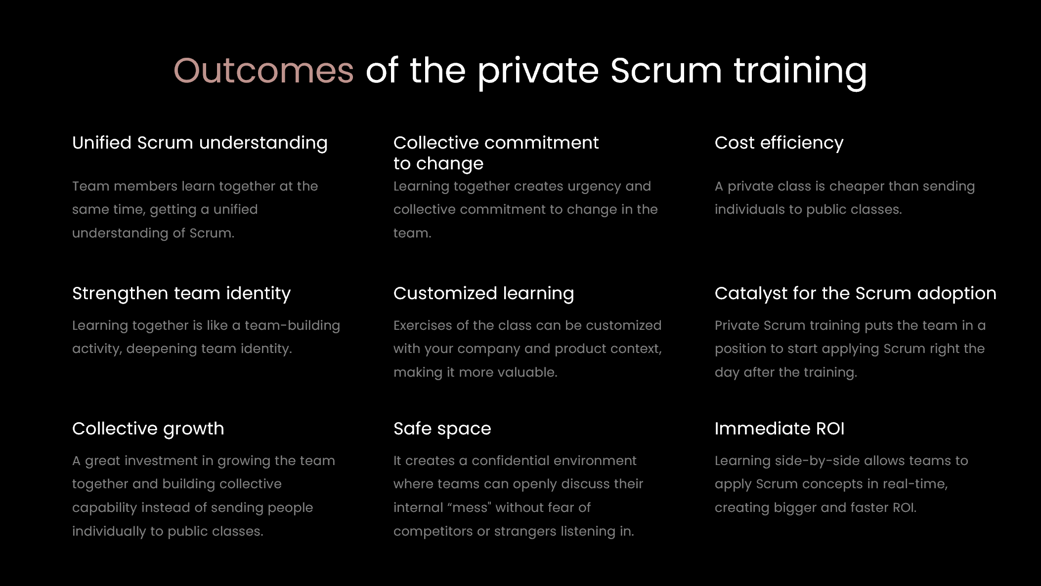 Outcomes of the private Scrum training