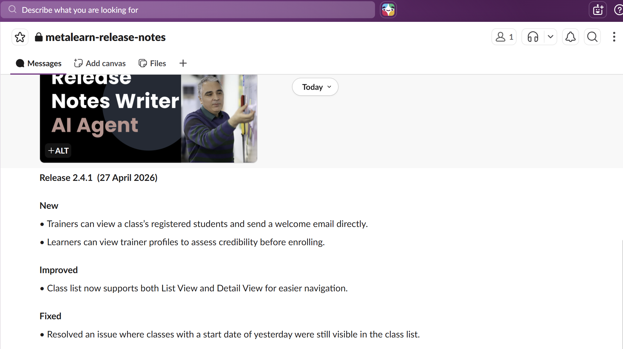 AI output for release notes