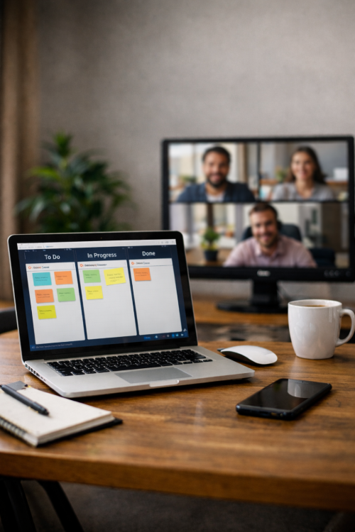 team on daily scrum zoom call 