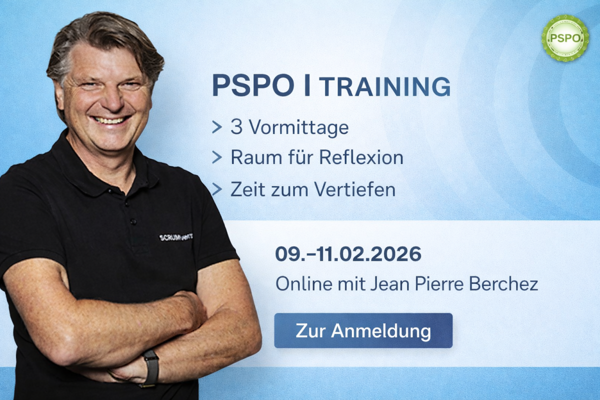 Lernen an drei Vormittagen mit Jean Pierre Berchez Scrum Trainer der ersten Stunde